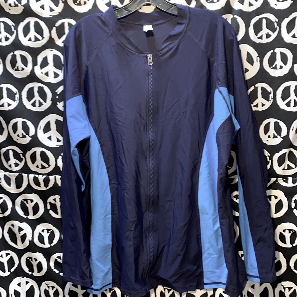 MEN ATHLETIC: UPF 50+ NAVY/LIGHT BLUE ZIP JACKET SZ 3X